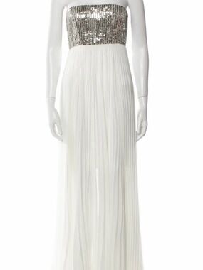 Alice + Olivia White Maxi Dress with Silver Sequin Bodice